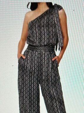 039 NWT Lost and Wander Small Black Ivory Multi Jumpsuit